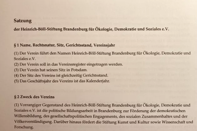 Titelseite der Satzung des Vereins