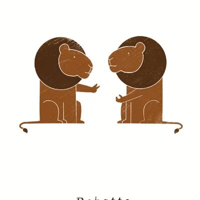 zwei gezeichnete löwen und das wort "debatte"