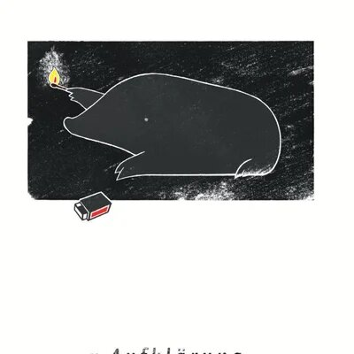 ein maulwurf mit einem angezündeten streichholz und dem wort "aufklärung"