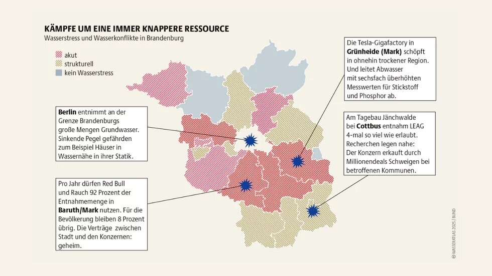 Landkarte Brandenburg mit Fakten zu Wasser